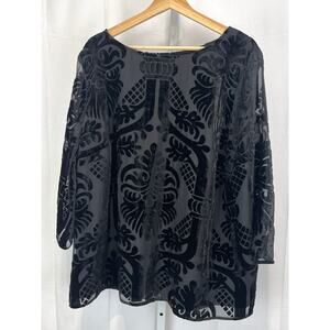 NWOT TALBOTS RSVP Velvet Overlay Blouse 3/4 Sleeve Pullover Lined Black 2X Plus